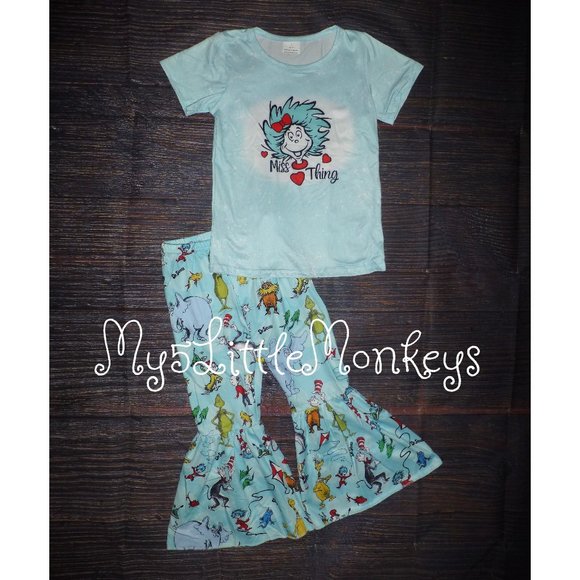 Matching Sets Dr Seuss Miss Thing Girls Bleached Shirt Bell Bottoms Boutique Outfit Set Poshmark